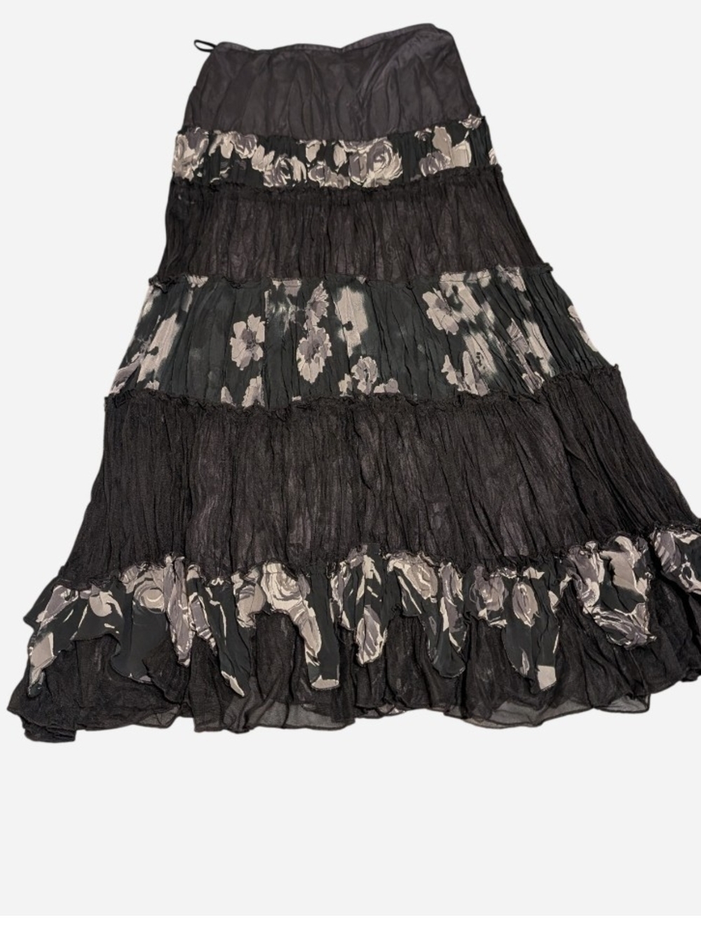 Marks & Spencer Black Maxi Skirt with Cream Floral Panels